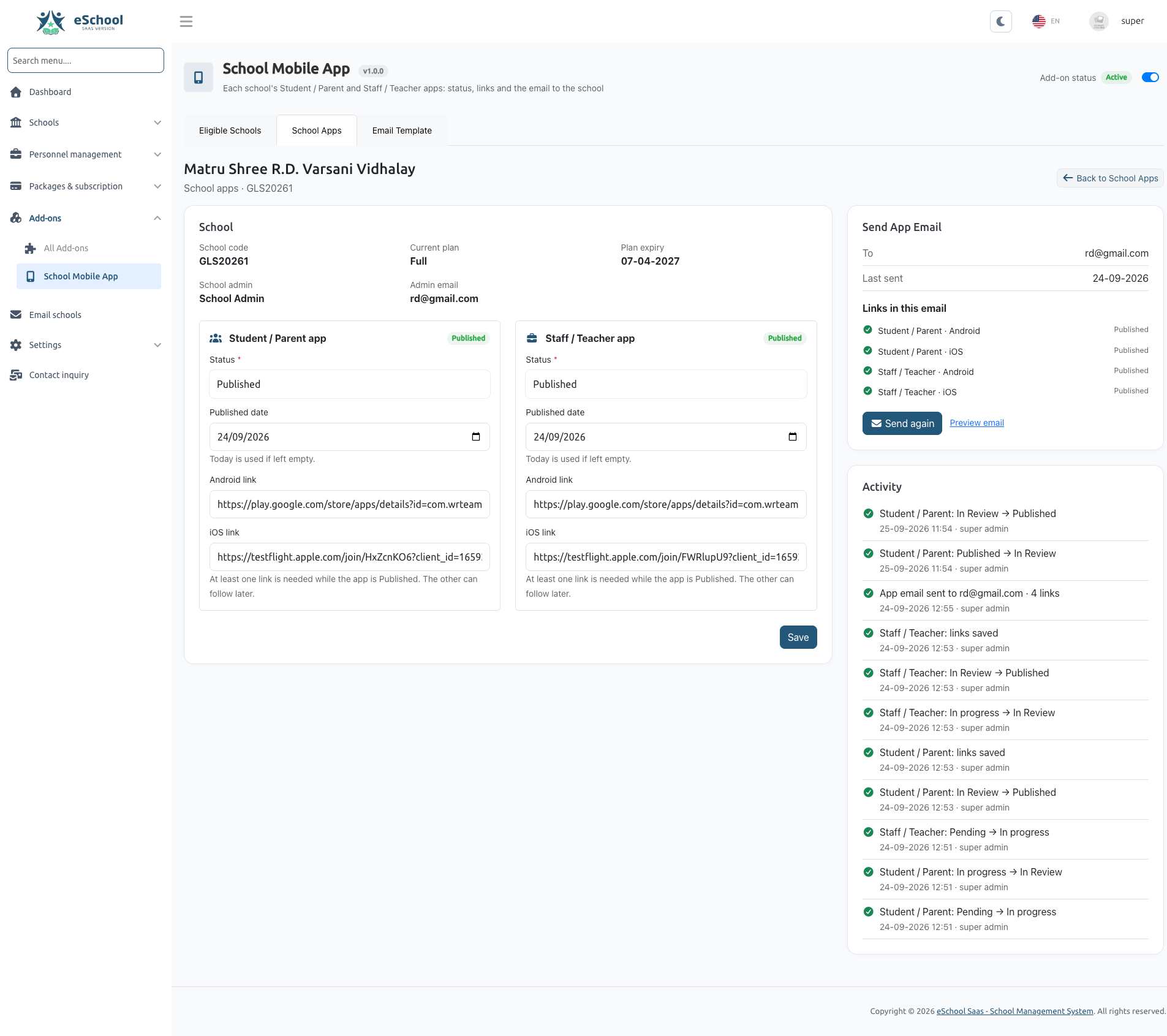 Managing Dedicated School Mobile Apps